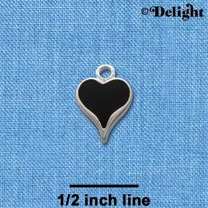 C1403 tlf   Small Long Black Heart   Silver Plated Charm  