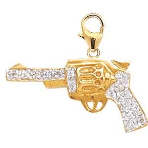  14K Yellow Gold Diamond Pistol Charm Jewelry