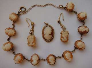 Suite vintage 9ct solid h/markd gold & cameo jewellery bracelet 