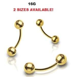 GOLD BALL EYEBROW RING CURVE BAR 16G PLATED BARBELL  
