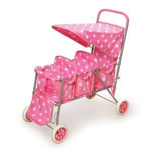  Best Quality Pink w/White Polka Dots Triple Doll Stroller 