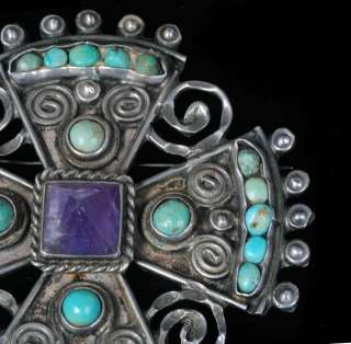Old 1950s MATL SALAS Matilde Poulat MEXICAN Silver Jeweled PIN BROOCH 