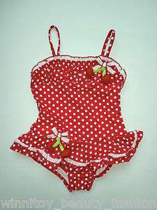   Red Cherry white Polka dots skirted bathers Swimsuit Swimwear 2   6X