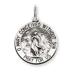  Sterling Silver Antiqued Blessed Mother Medal Jewelry