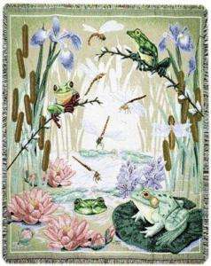 50x60 FROGS Dragonfly Tapestry Afghan Throw Blanket  