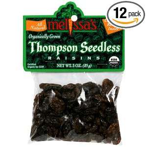 Melissas Dried Raisins, Thompson Seedless, 3 Ounce Bags (Pack of 12)