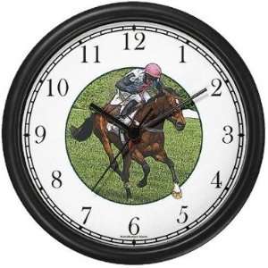 Racehorse / Thoroughbred Running on Turf Course (JP6) Wall Clock by 