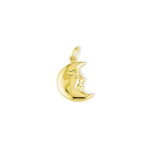    Solid 14k Yellow Gold Crescent Moon Face Puffy Pendant Jewelry