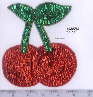 Pair of cherrys sequin bead applique 5 cherry fruit sewing  