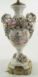 Antique Hand Painted Carl Thieme Porcelain Vase Lamp Urn w/ Flowers 