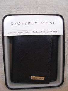 Geoffrey Beene Mens Black Leather Trifold Wallet  
