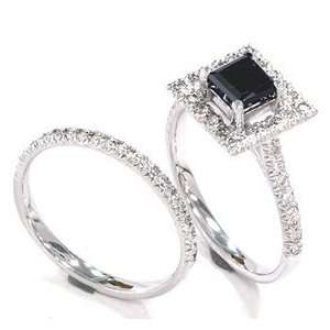  Princess Cut Black Diamond Engagement Wedding Ring Set   6.5 Jewelry
