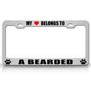 MY HEART BELONGS TO A BEARDED Dog Pet Steel Metal Auto License Plate 