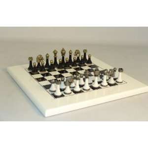 Chess Set with Black/White Metal and Wood Chess Men on White and Black 
