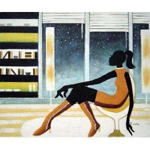  Sitting Black Lady Pop Art Oil Painting 20 x 24 inches 