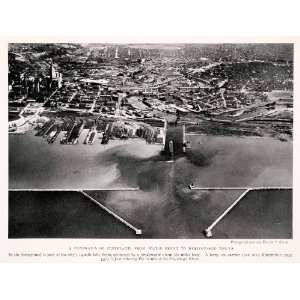  1932 Halftone Print Cleveland Ohio Aerial Cityscape Cuyahoga River 