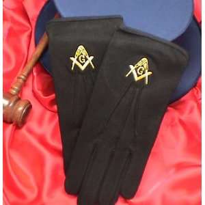   Square & Compasses Blue Lodge Masonic Black Gloves 