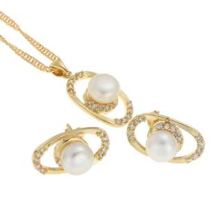 fashion wedding jewelry round cut lady set pearl pendant necklace 