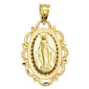  14k Gold Blessed Mother with Hail Mary Prayer Pendant 
