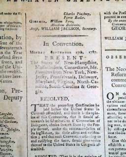 UNITED STATES CONSTITUTION 1787 Old American Newspaper  