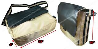 Unisex Khaki Nylon Messenger Shoulder Bag PVC Leather  
