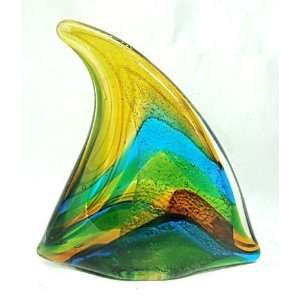  New Hand Blown Glass Tropical Shark Fin Paperweight 