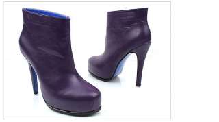 PURPLE PUleather ANKLE BOOTS BOOTIE HIGH HEEL SHOES 4.7  