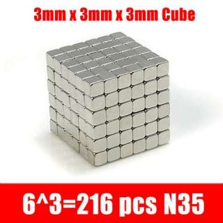 216 Cube Rare Earth Neodymium Magnets N35 3mm x 3mmx3mm  