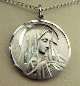 Sterling Silver Mother Mary Necklace Chain Medal In Box  