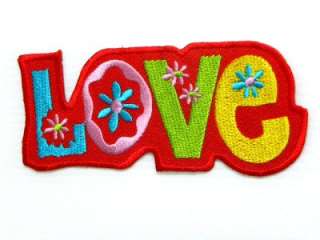 RED LOVE WORD FLOWER HOT IRON ON PATCH EMBROIDERED I200  