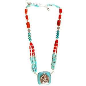  Bodhisattva Manjushri Necklace with Turquoise and Coral 
