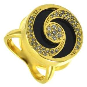  Black Onyx & Pave CZ Optical Ring in Gold Jewelry