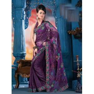 Bollywood Style Net & Poppins Tissue Saree with Sequins & Ribbon Work 