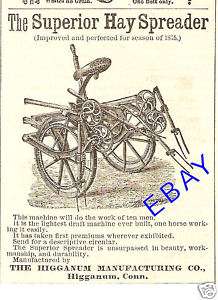 OLD 1875 SUPERIOR HAY SPREADER TEDDER AD HIGGANUM CT  