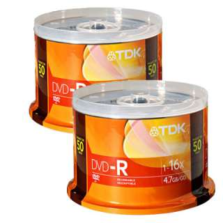 TDK 100pcs DVD R 16X 4.7GB Silver Branded 2 Units 48518  