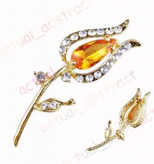 Free Floral brooch pin W rhinestone acrylic 6pcs  