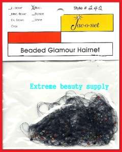 Jac O Net clear blue beaded glamour thin hair net black  