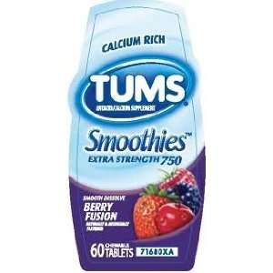 Tums Calcium Rich Smoothies Extra Strength 750   Assorted Fusion   72 