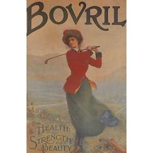 GIRL PLAYING GOLF BOVRIL HEALTH STRENGTH BEAUTY SMALL VINTAGE POSTER 