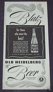 1939 VINTAGE MAGAZINE AD. BLATZOLD HEIDELBERG BEER  