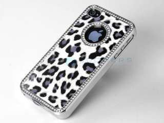 Luxury Bling Rhinestone Leopard Chrome Case Cover iPhone 4 4S Screen 