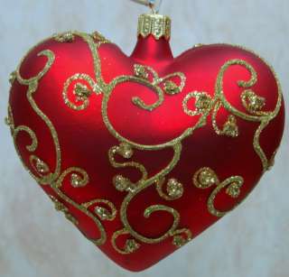 TANNENBAUM Red Heart Gold Glitter ORNAMENT BBF348  