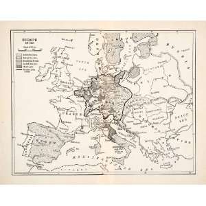 1928 Print Map Europe Spanish Austrian Swedish Dominions Brandenburg 