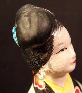 Antique Chalk Ware Japanese Lady Geisha 5 Tall Hand Painted Delicate 
