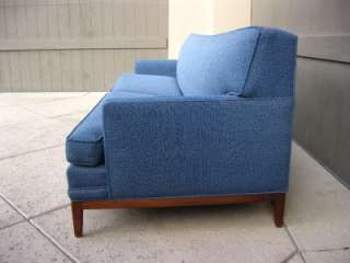 Long Vintage Danish Modern Blue Sofa   Couch Mid Century Modern 7 1/2 