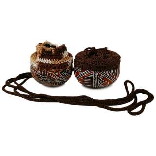 Fair Trade Two Hand Carved Crochet Gourd Coin Pouch Pair Art Peru Free 