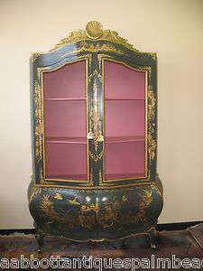 pc Chinoiserie Gilded Bombe Breakfront 1950s MINT CONDITION Palm 