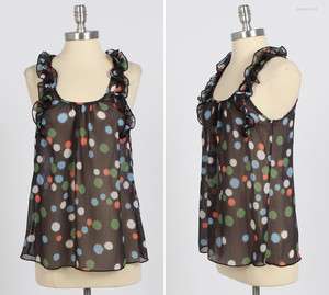 Multi Color Polka Dot Sleeveless Tank Top With Ruffle VARIOUS SIZE 