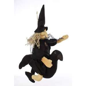   Primitive Fall Halloween Witch Riding Primitive Crow