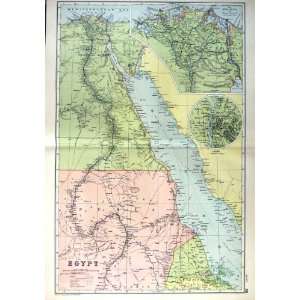  1910 Map Egypt Red Sea Cairo Nile Delta Suez Canal